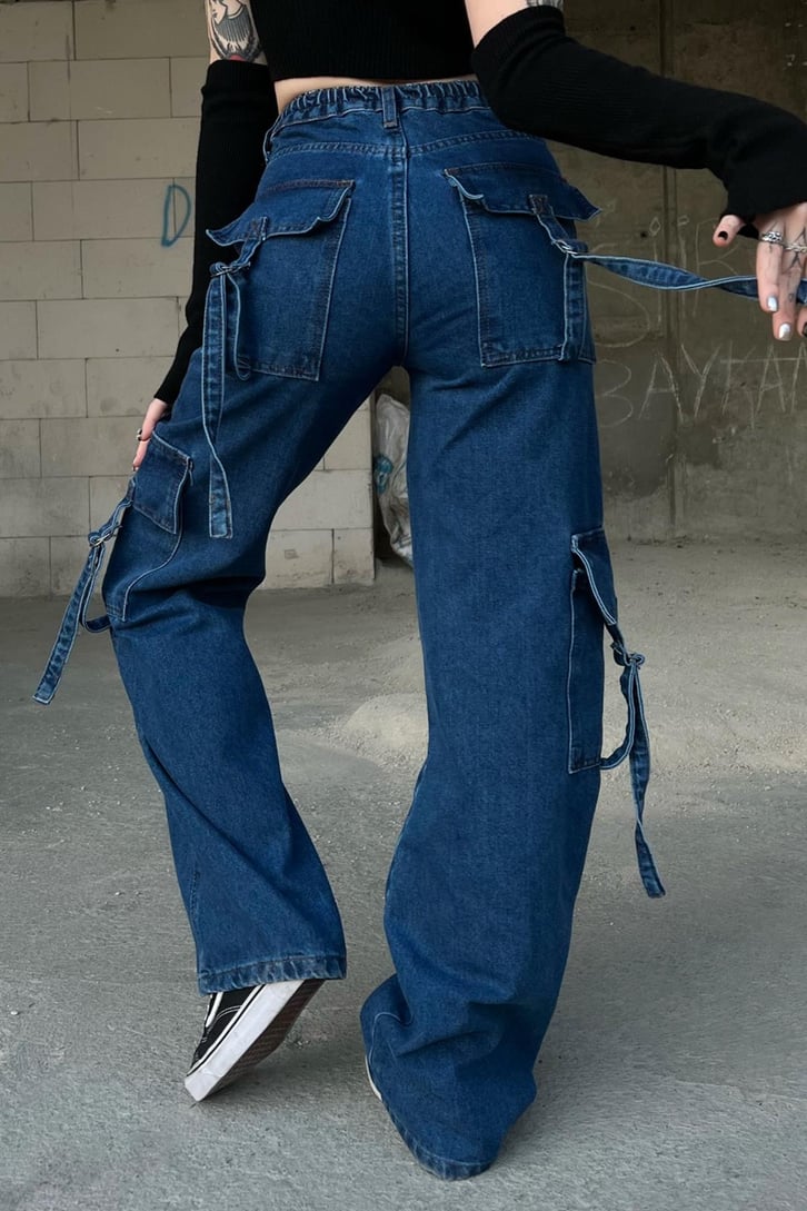 Cep Detaylı Mavi Baggy Jean