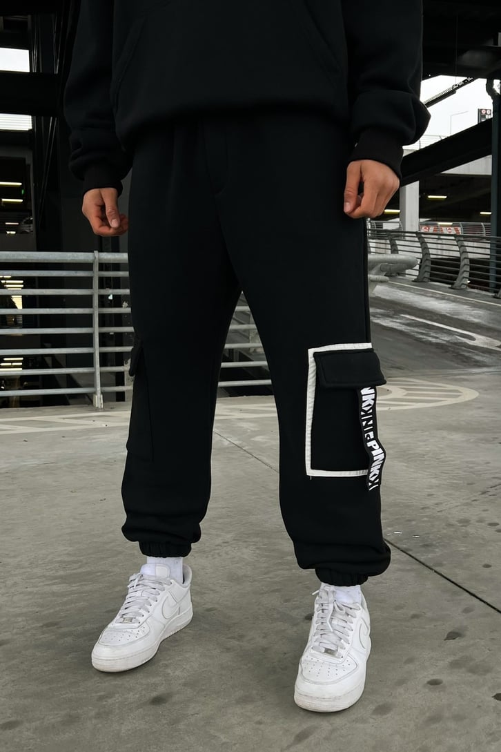 Cep Detaylı Siyah Jogger Fit Eşofman