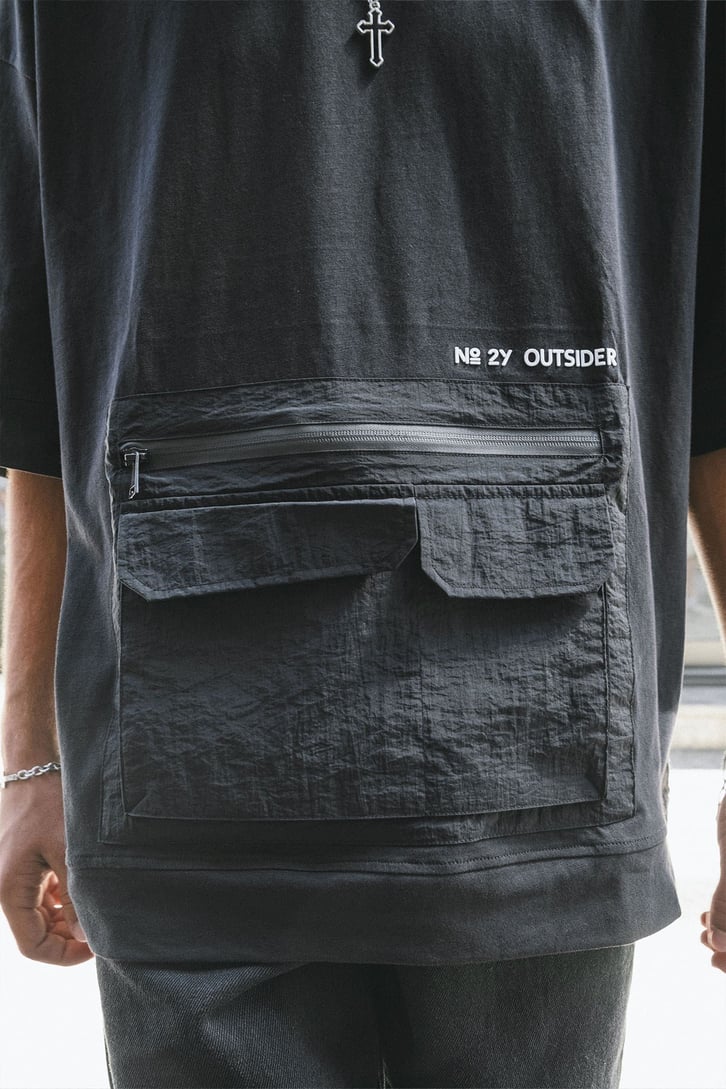 Cep Detaylı Siyah Oversize Tshirt