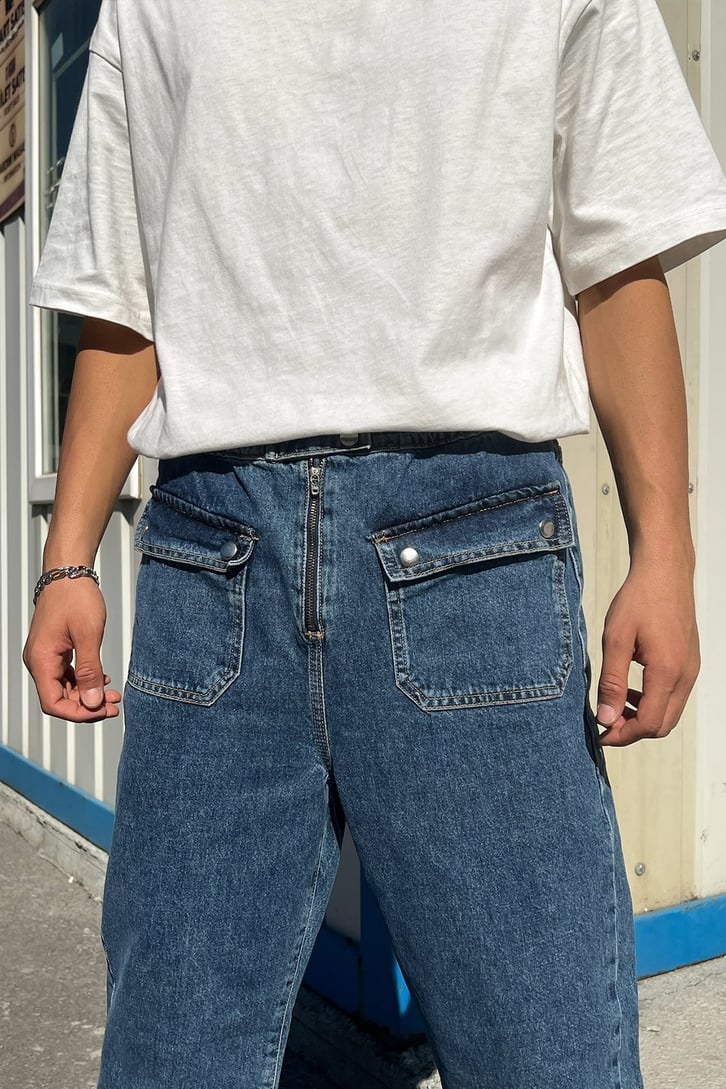 Cep Detaylı Zip Mavi Regular Fit Jean