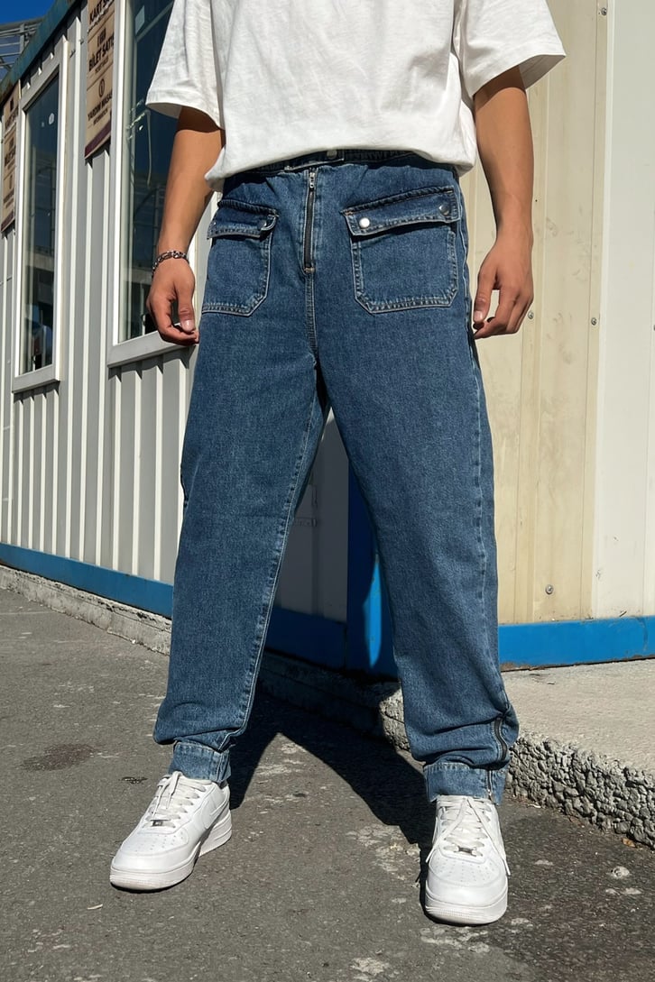 Cep Detaylı Zip Mavi Regular Fit Jean