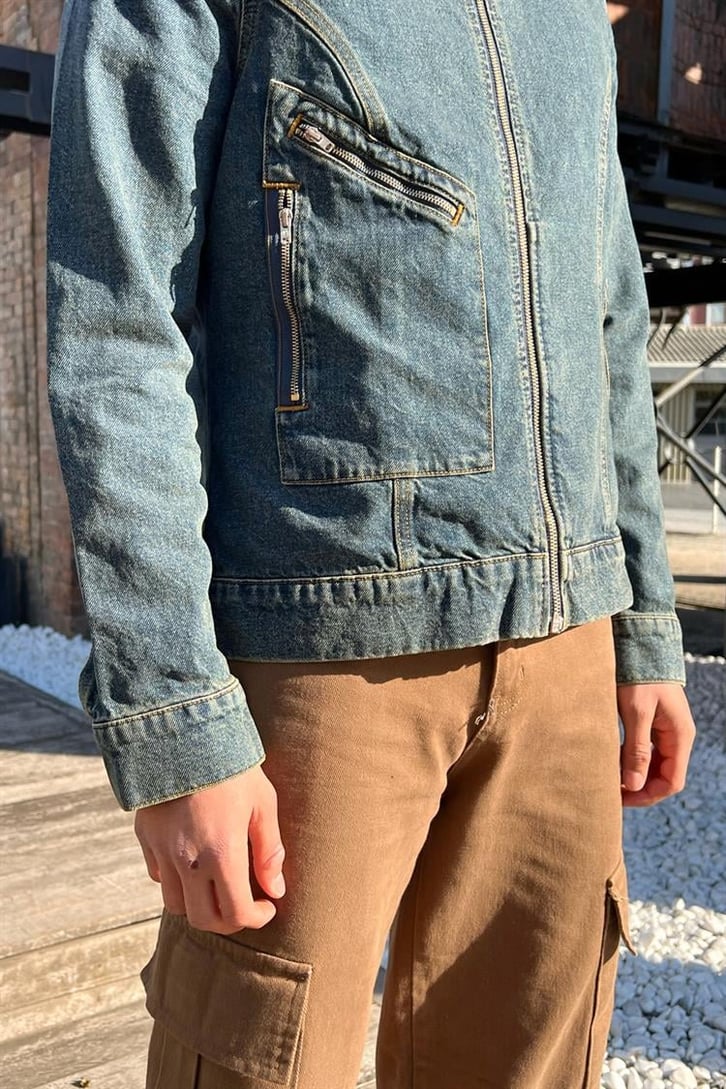 Cep Detaylı Zipper Kot Ceket
