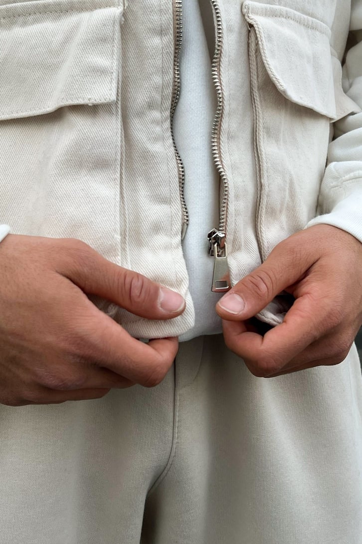 Cepli Taş Rengi Zipper Kot Yelek