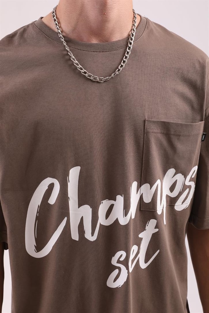Champs Set Baskılı Mavi Oversize Tshirt