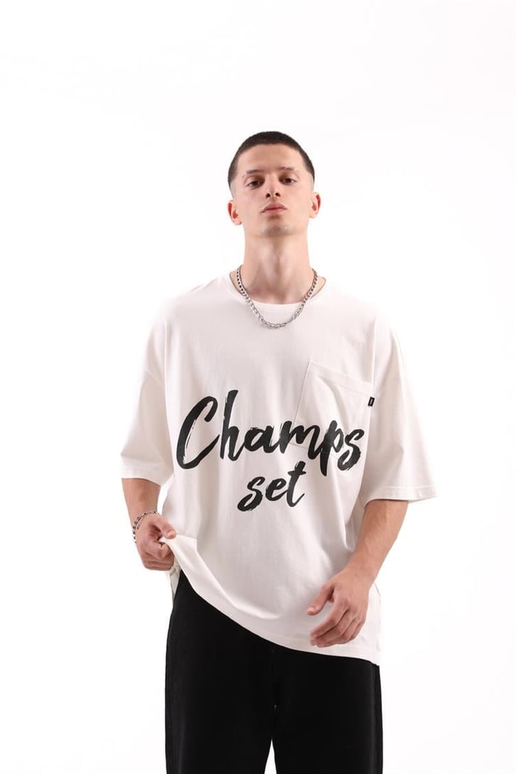 Champs Set Baskılı Mavi Oversize Tshirt