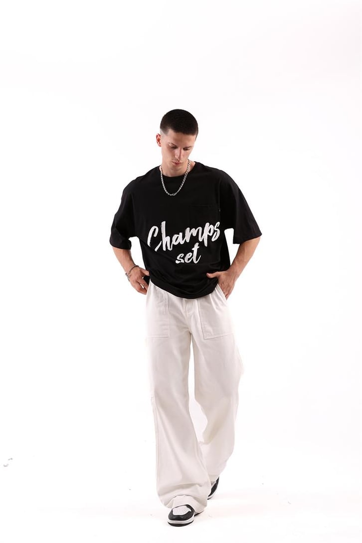 Champs Set Baskılı Mavi Oversize Tshirt