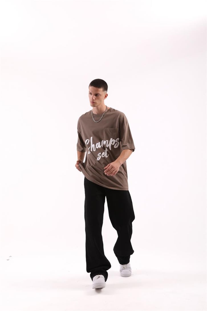 Champs Set Baskılı Mavi Oversize Tshirt