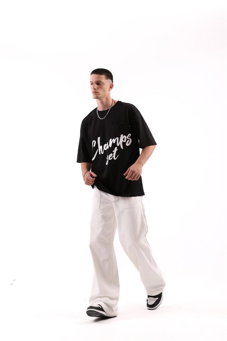 Champs Set Baskılı Mavi Oversize Tshirt