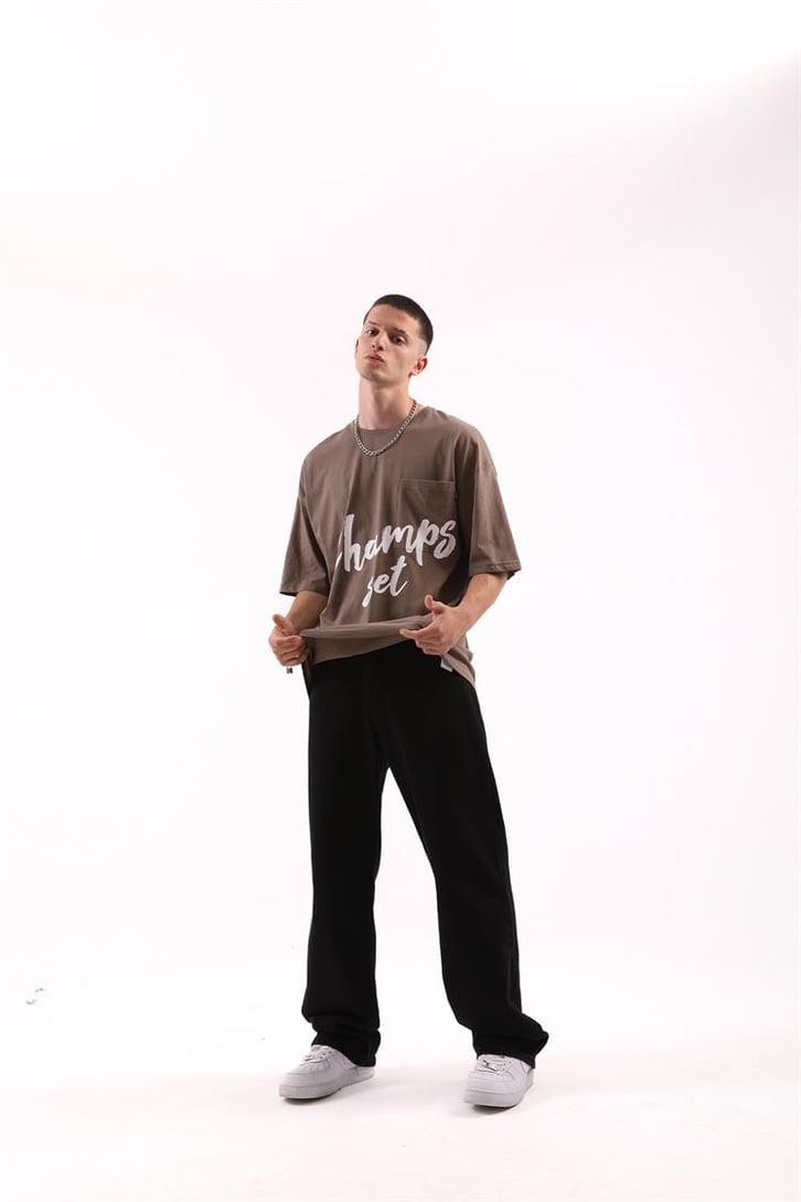 Champs Set Baskılı Mavi Oversize Tshirt