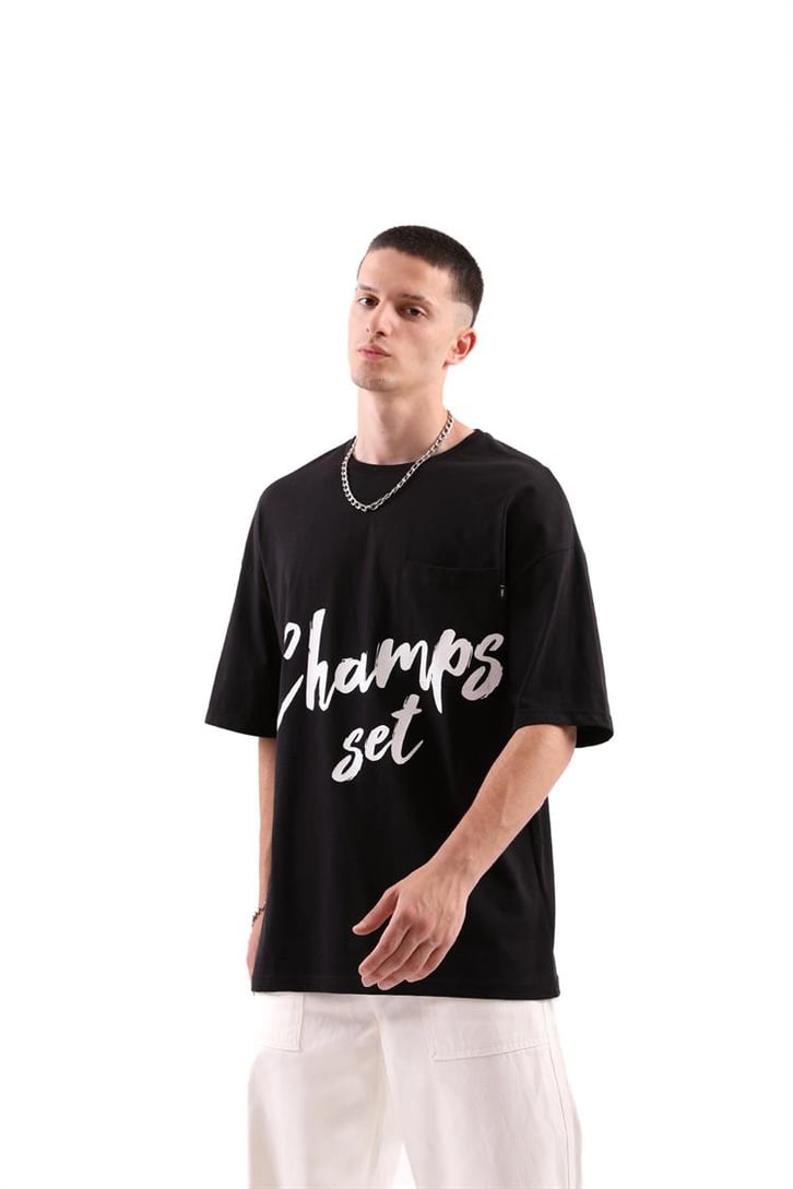 Champs Set Baskılı Mavi Oversize Tshirt