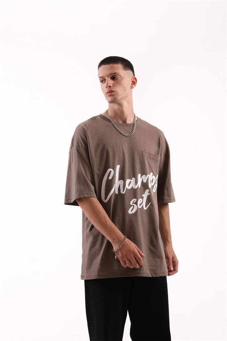 Champs Set Baskılı Mavi Oversize Tshirt