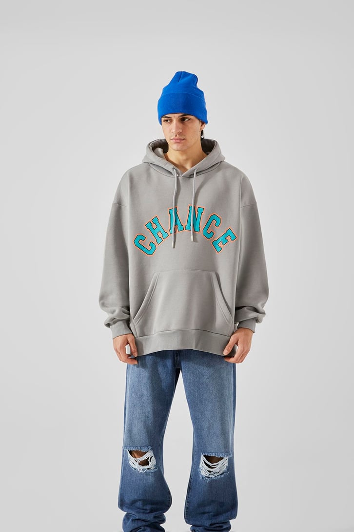 Change Baskılı Buz Gri Oversize Sweatshirt