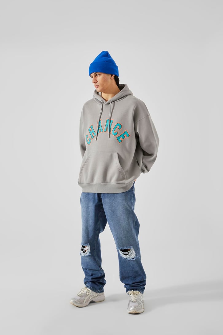 Change Baskılı Buz Gri Oversize Sweatshirt