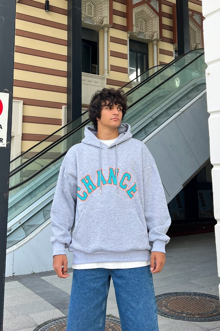Change Baskılı Gri Melanj Oversize Sweatshirt