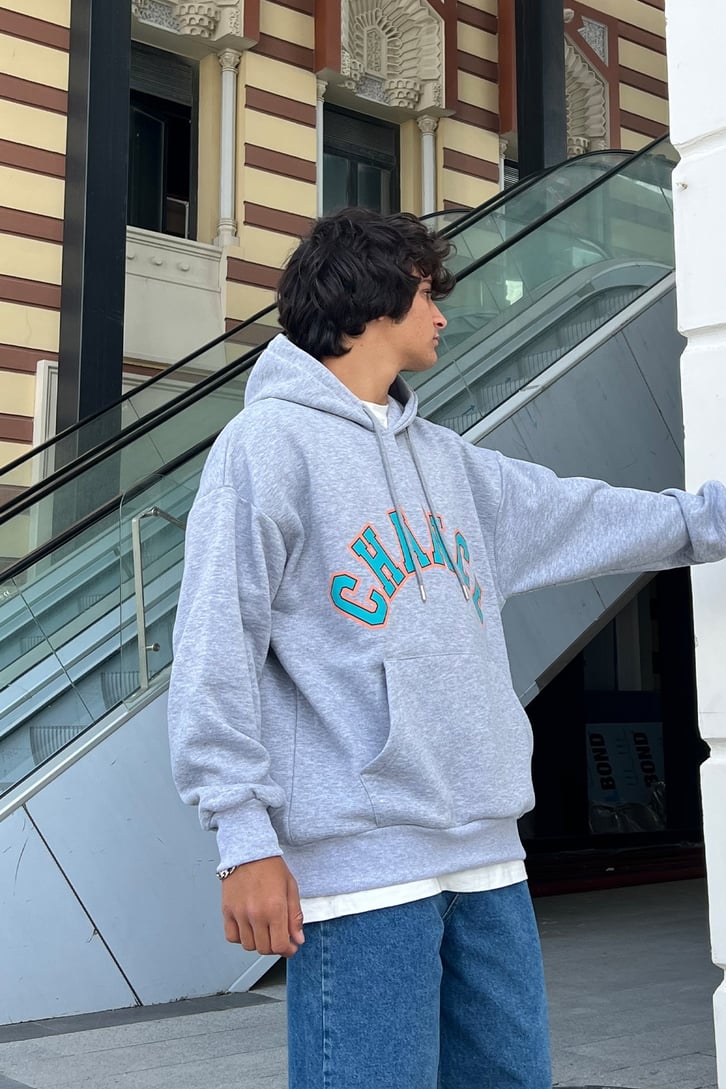 Change Baskılı Gri Melanj Oversize Sweatshirt