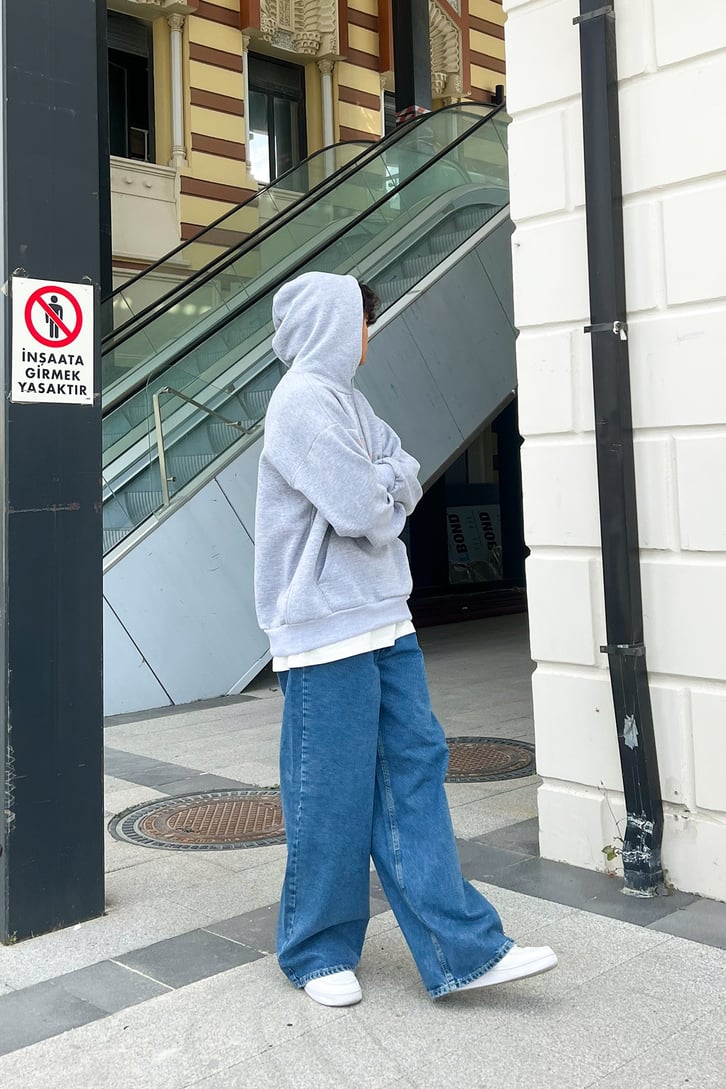 Change Baskılı Gri Melanj Oversize Sweatshirt