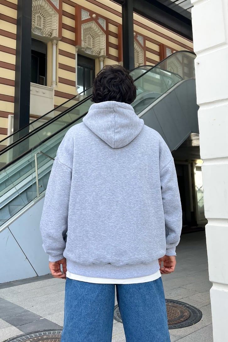 Change Baskılı Gri Melanj Oversize Sweatshirt