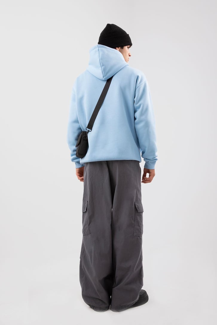 Chaotic System Taş İşlemeli Bebe Mavisi Oversize Hoodie
