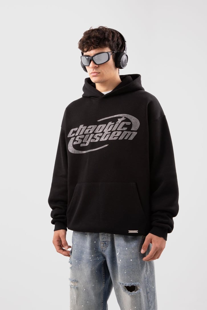 Chaotic System Taş İşlemeli Bebe Mavisi Oversize Hoodie