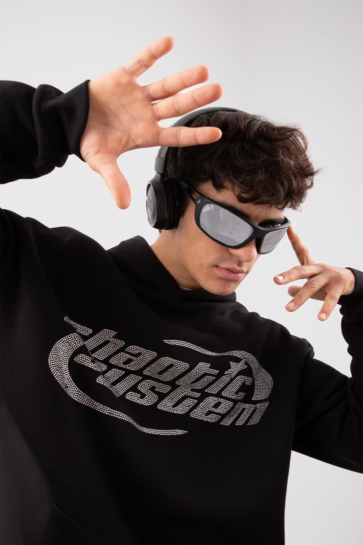 Chaotic System Taş İşlemeli Bebe Mavisi Oversize Hoodie