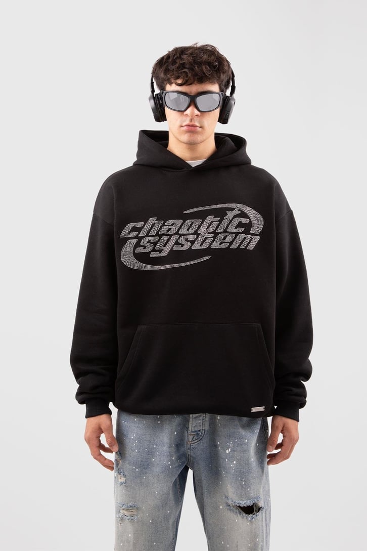 Chaotic System Taş İşlemeli Bebe Mavisi Oversize Hoodie