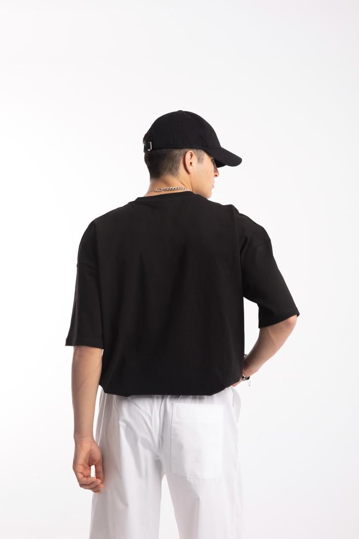 Chasing The Way Nakışlı Siyah Oversize Tshirt