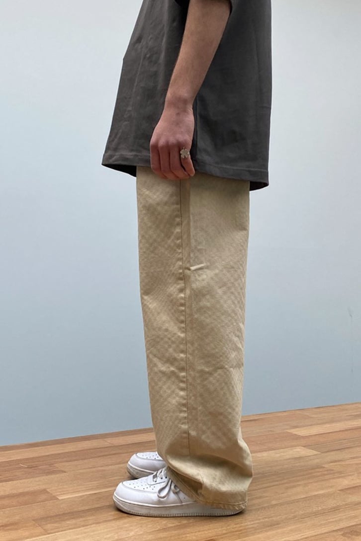 Checker Pattern Beige Baggy Pant