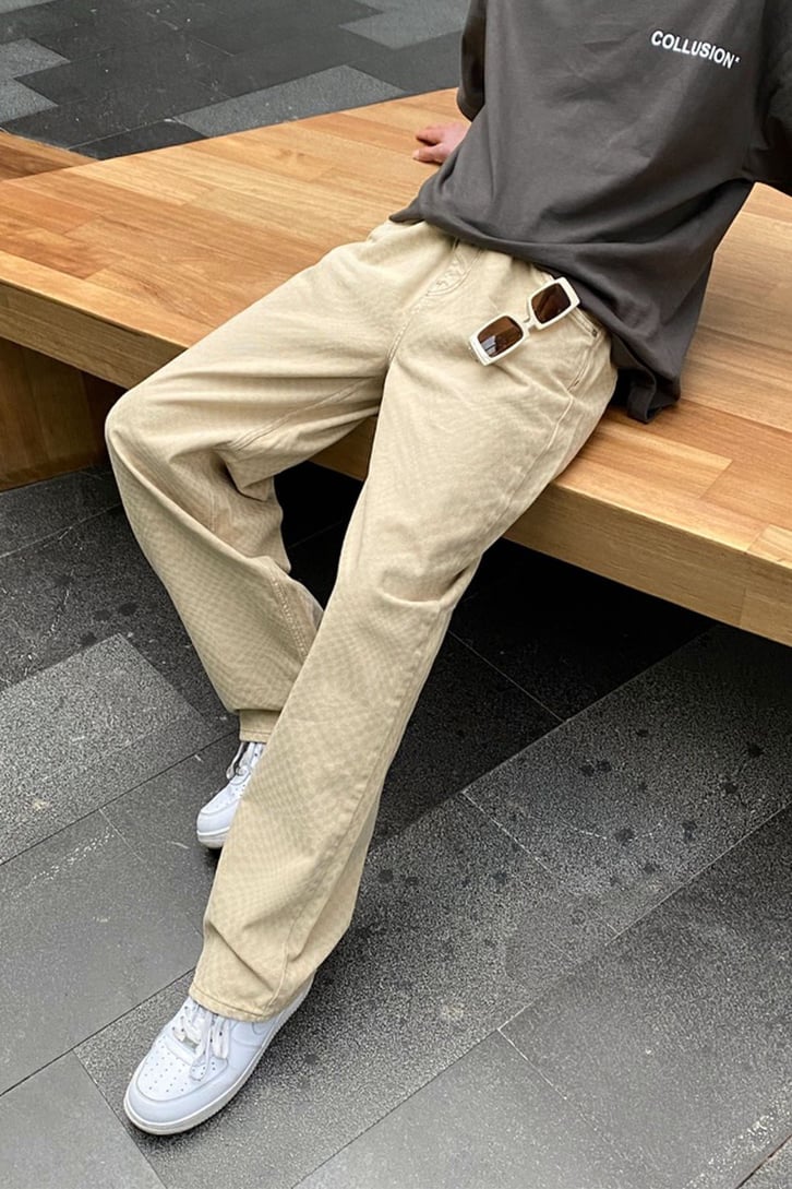 Checker Pattern Beige Baggy Pant