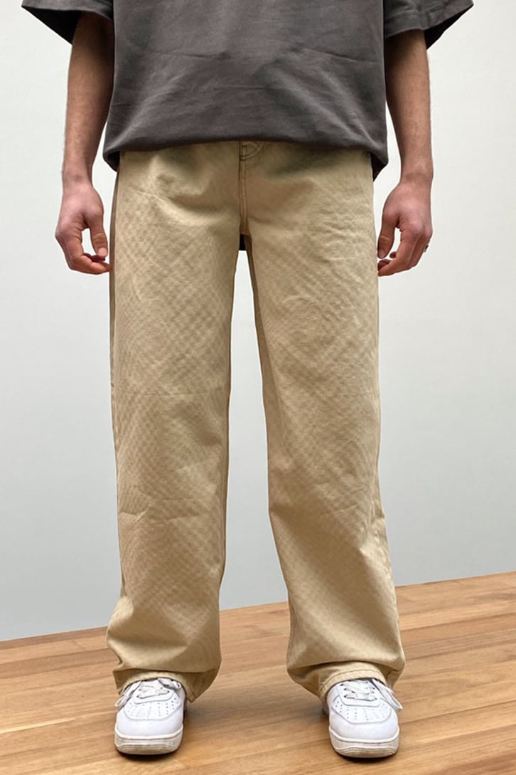 Checker Pattern Beige Baggy Pant