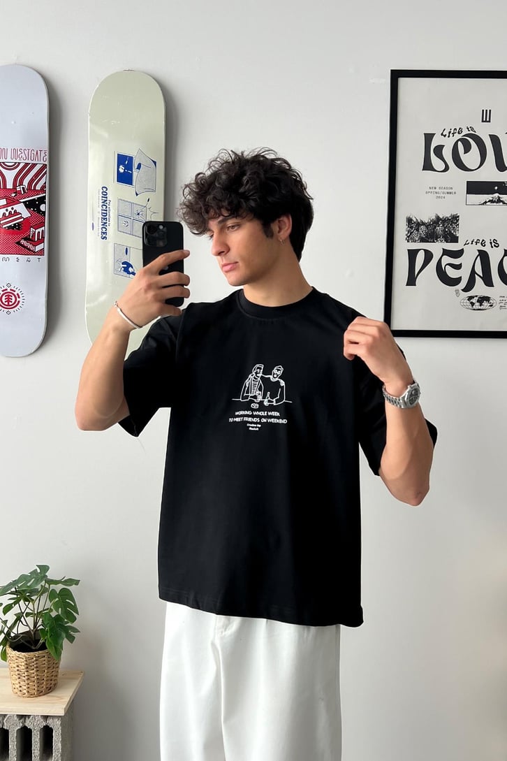 Cheers Bro Baskılı Oversize Tişört