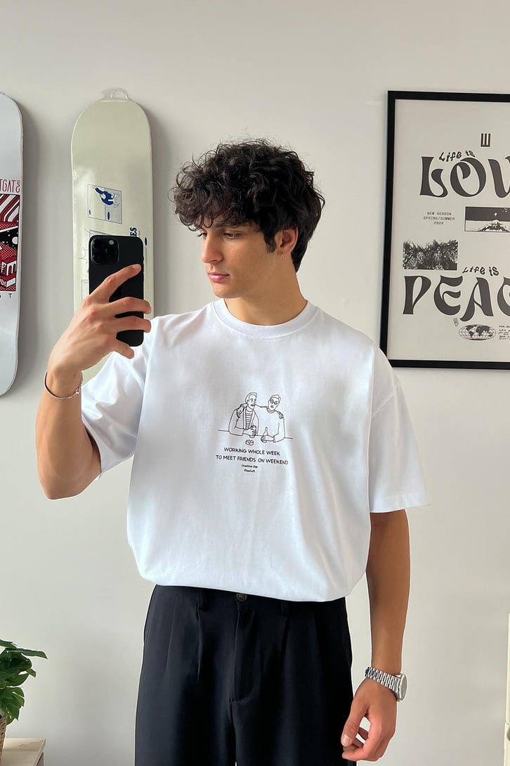 Cheers Bro Baskılı Oversize Tişört