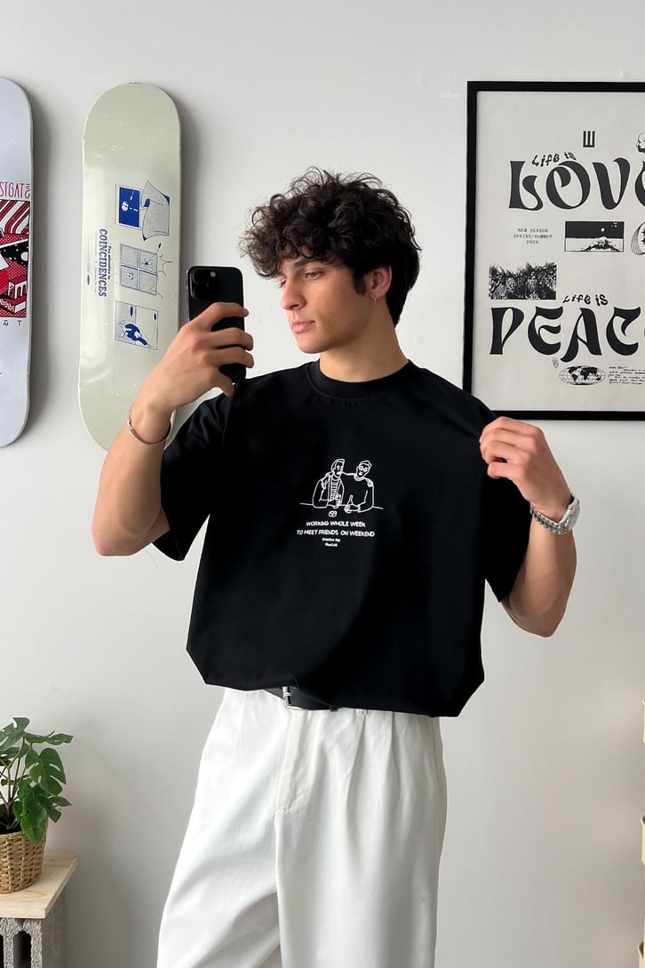 Cheers Bro Baskılı Oversize Tişört
