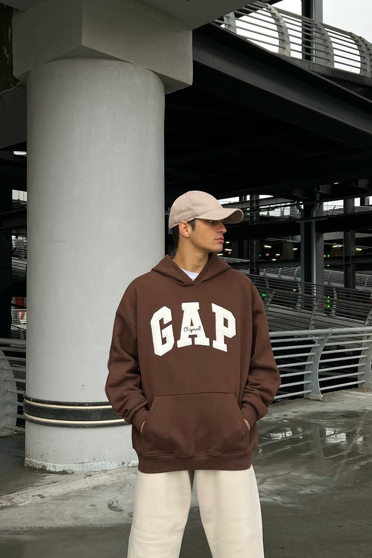 Chest Logo Nakışlı Oversize Hoodie