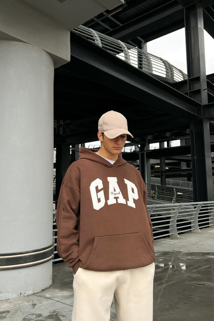 Chest Logo Nakışlı Oversize Hoodie