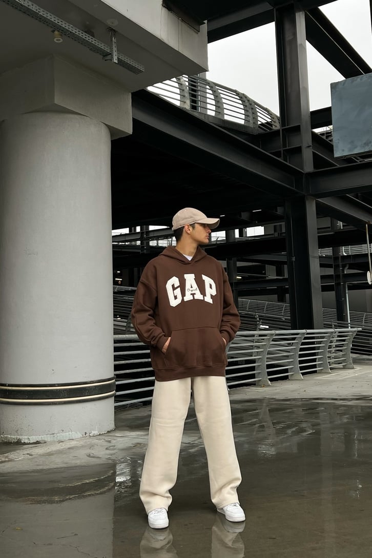 Chest Logo Nakışlı Oversize Hoodie
