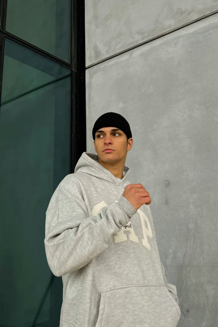 Chest Logo Nakışlı Oversize Hoodie