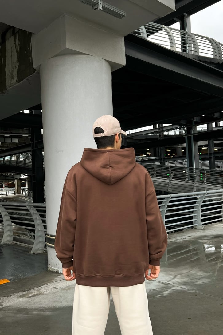 Chest Logo Nakışlı Oversize Hoodie