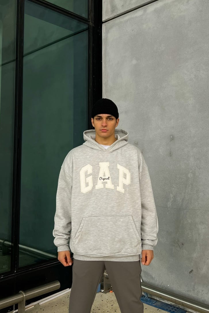 Chest Logo Nakışlı Oversize Hoodie