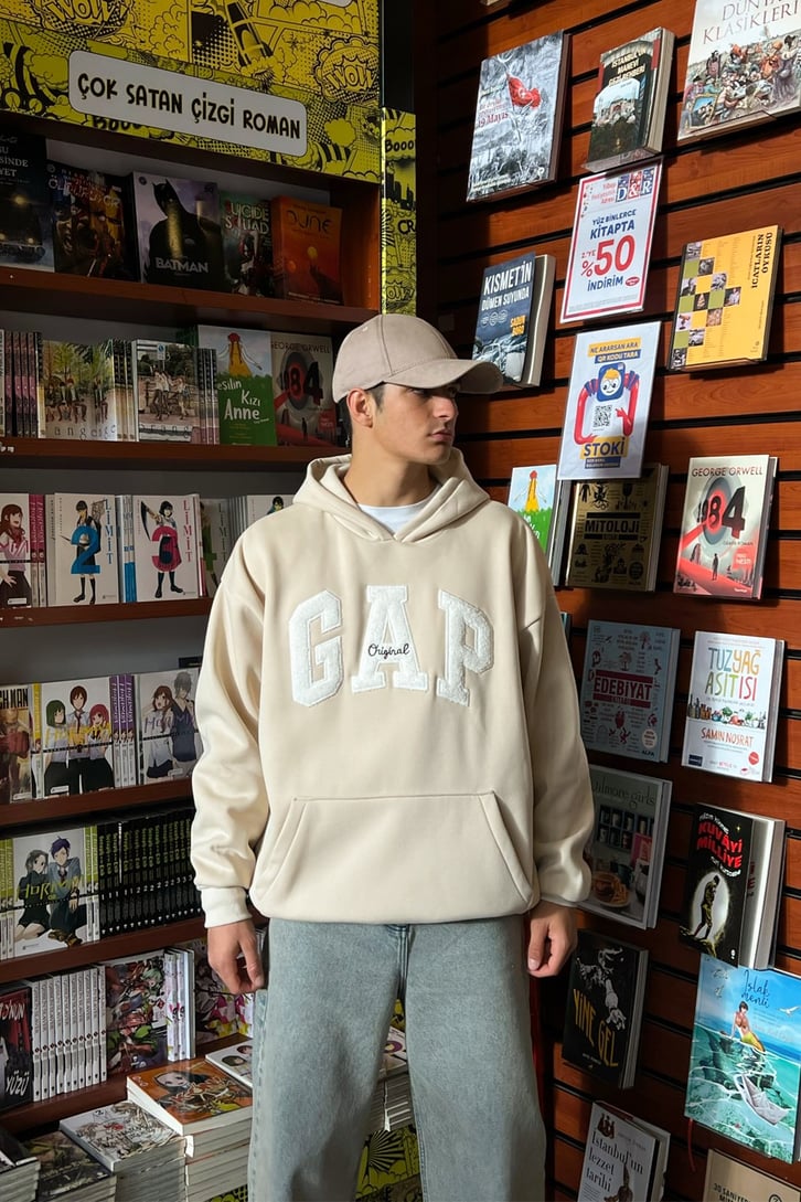 Chest Logo Nakışlı Oversize Hoodie