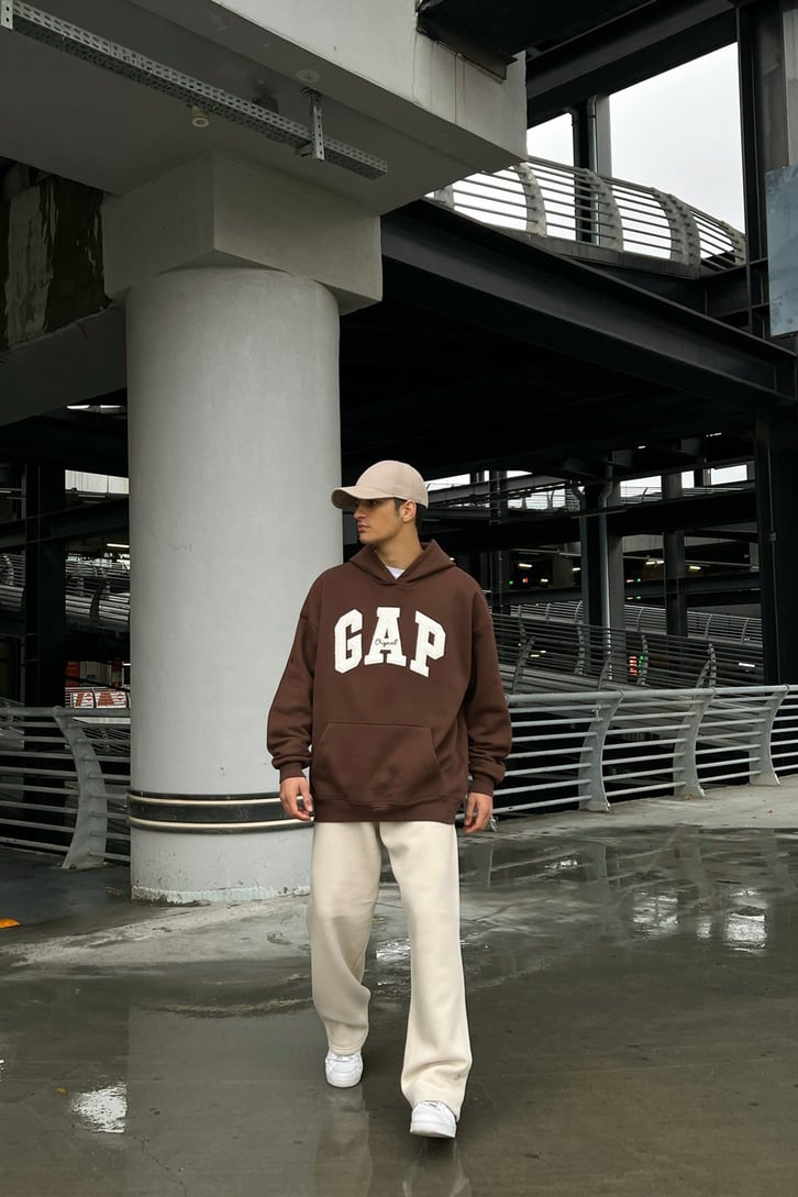Chest Logo Nakışlı Oversize Hoodie