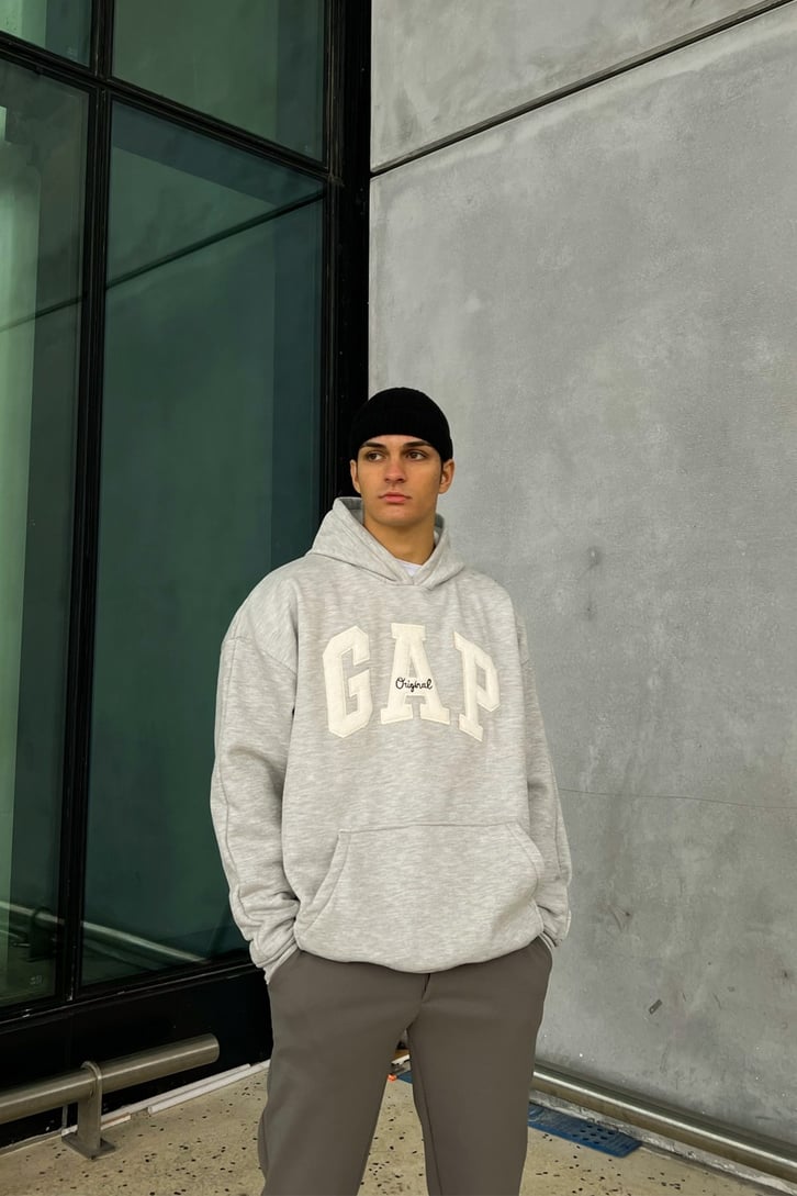 Chest Logo Nakışlı Oversize Hoodie