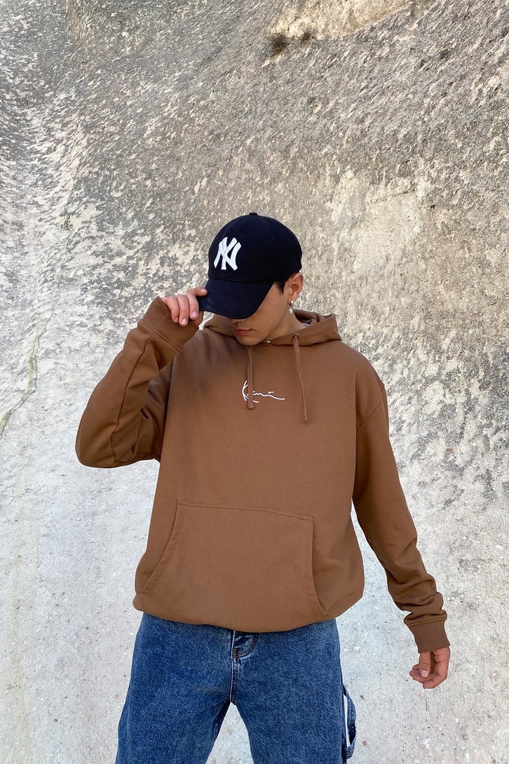 Chest Logo Printed Oversize Gri Hoodie