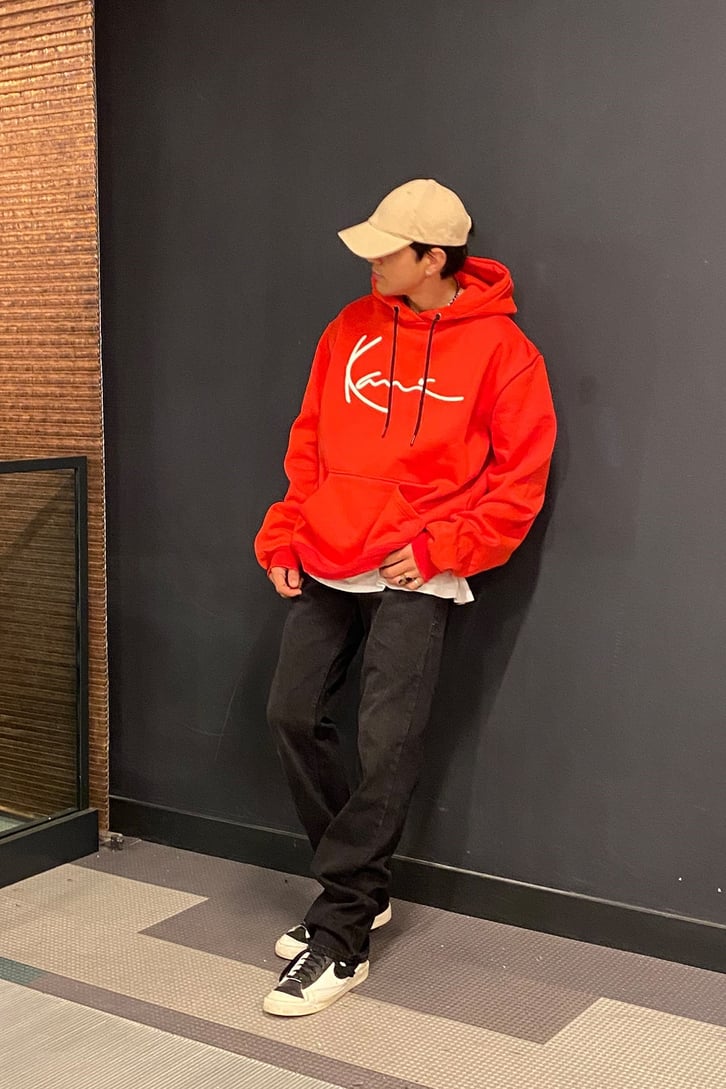 Chest Logo Printed Oversize Kırmızı Hoodie