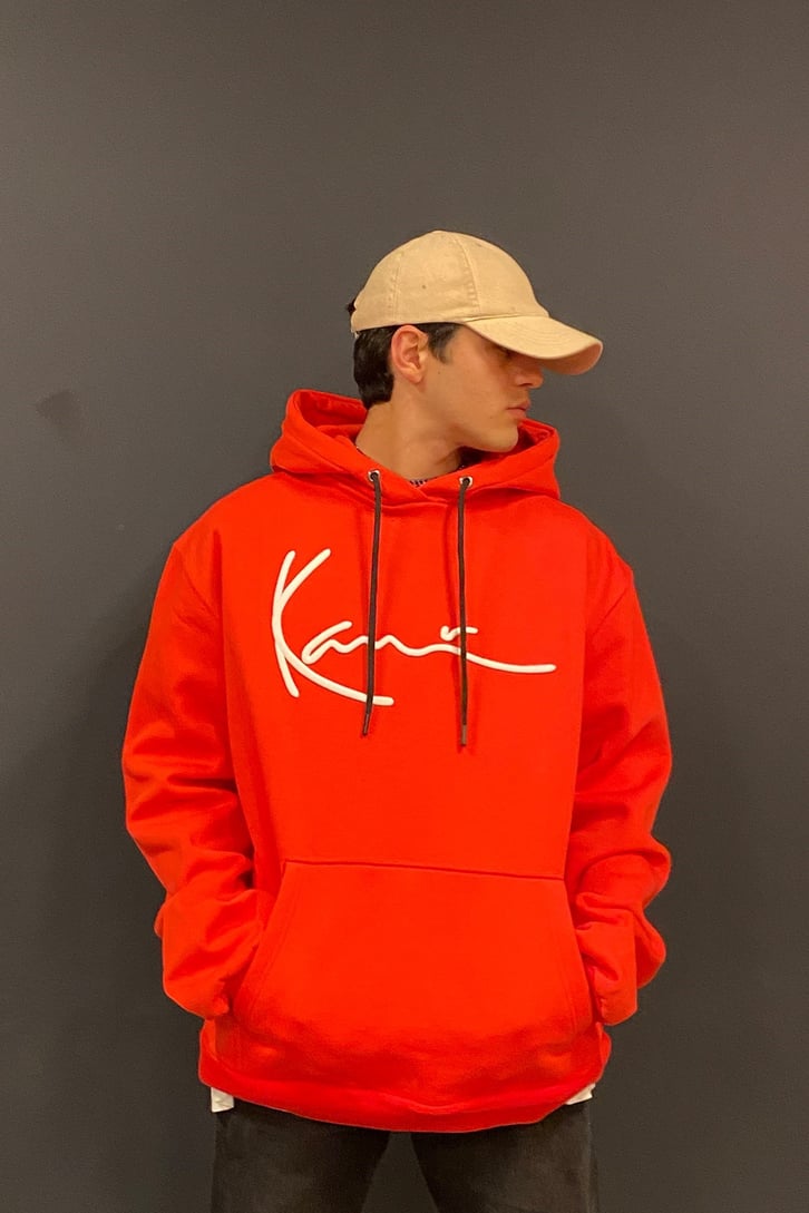 Chest Logo Printed Oversize Kırmızı Hoodie
