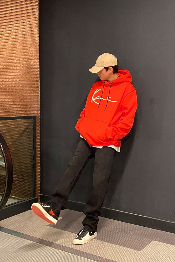 Chest Logo Printed Oversize Kırmızı Hoodie