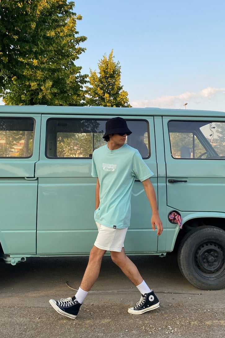 Chest Printed Su Yeşili Regular Fit Tshirt