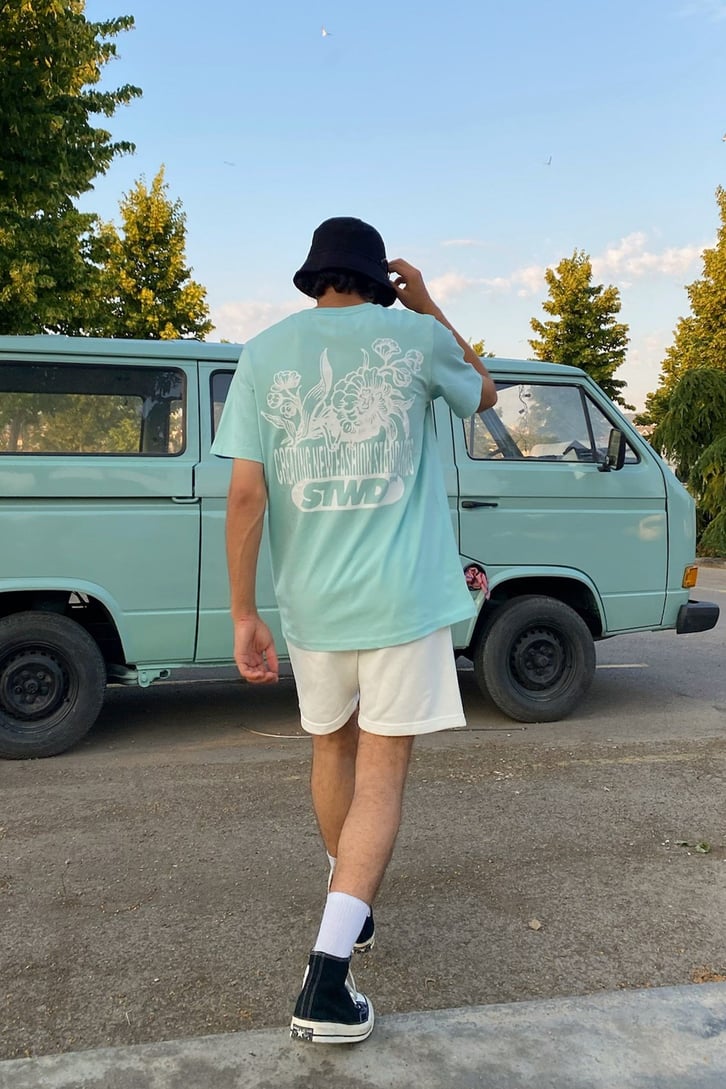 Chest Printed Su Yeşili Regular Fit Tshirt