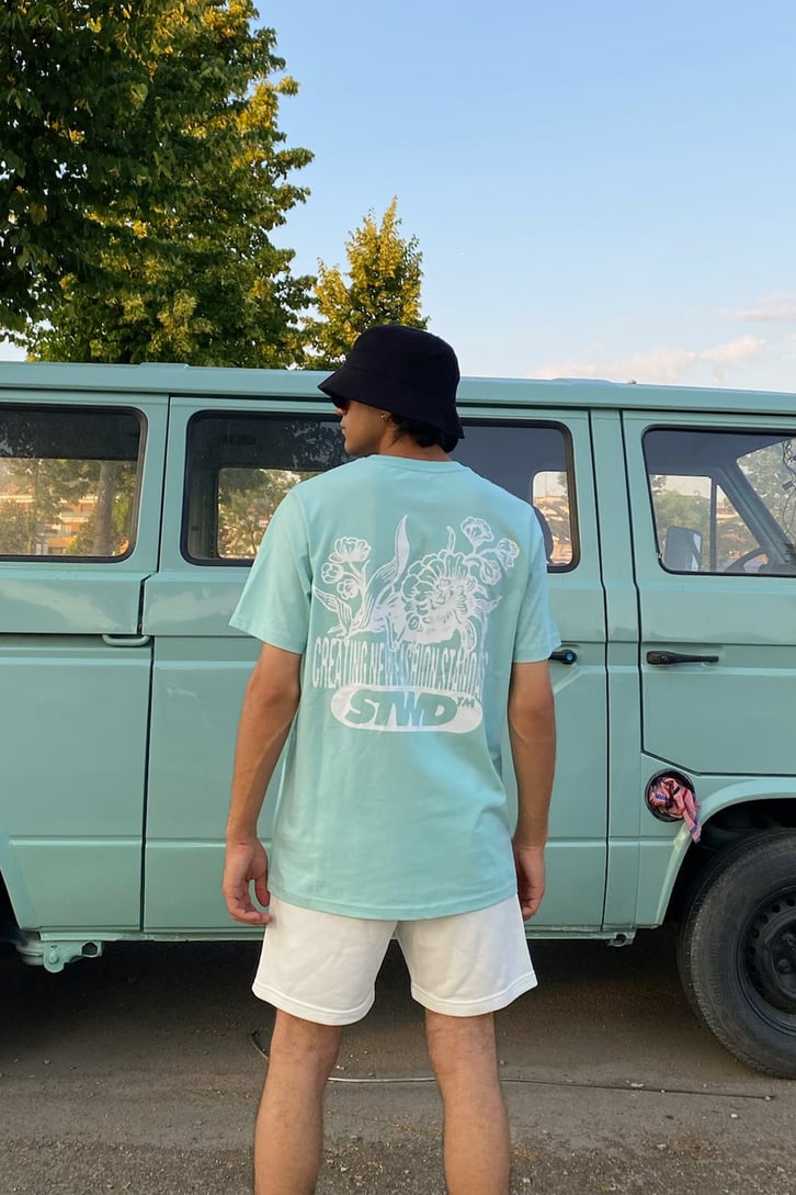 Chest Printed Su Yeşili Regular Fit Tshirt