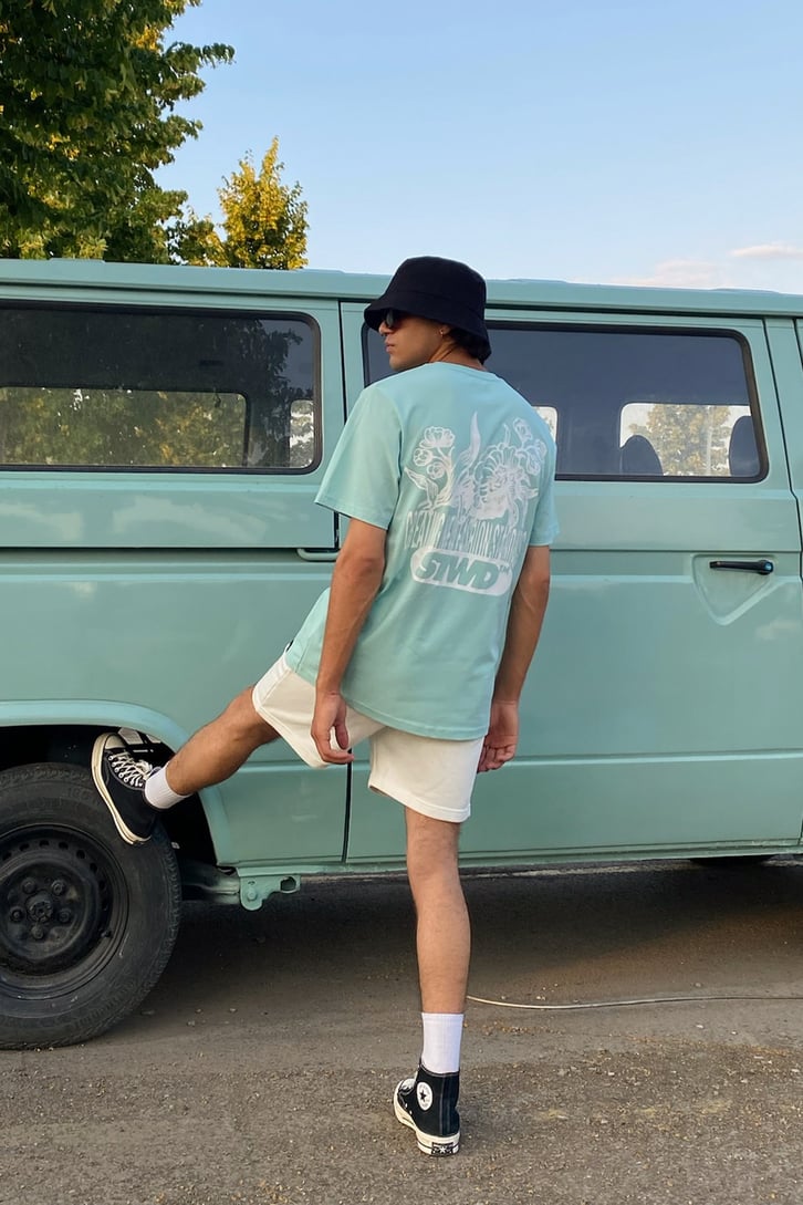 Chest Printed Su Yeşili Regular Fit Tshirt