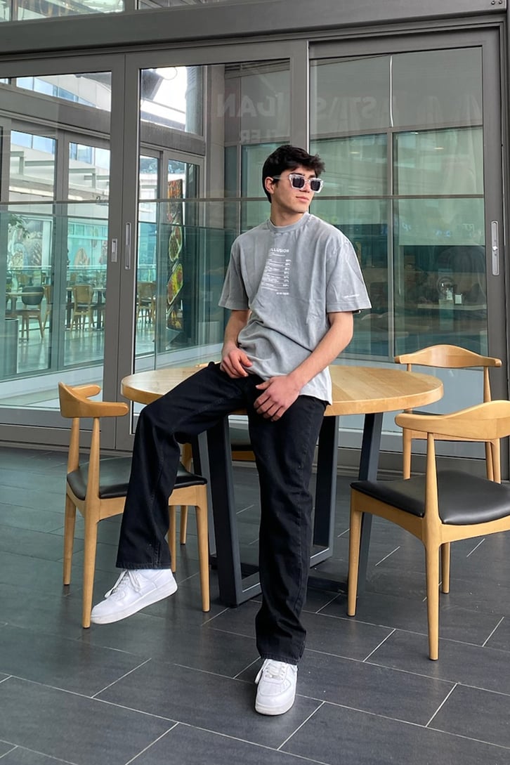 Chest Text Printed Oversize Washed Tee
